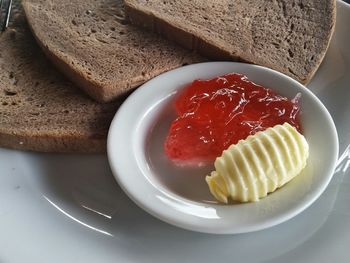 Close-up of breakfast in plate