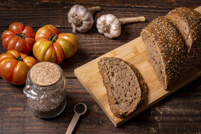 High angle view of food on table