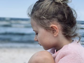 Close-up of girl at beach