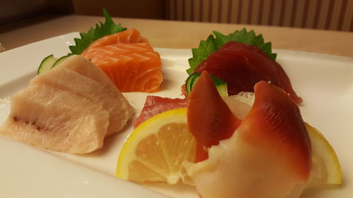 Close-up of sushi in plate