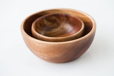 High angle view of tea cup against white background