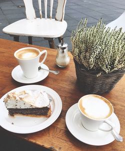 High angle view of coffee on table