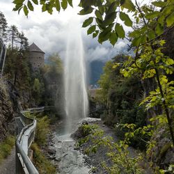 Scenic view of waterfall amidst trees in forest