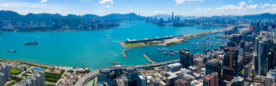 High angle view of boats in harbor