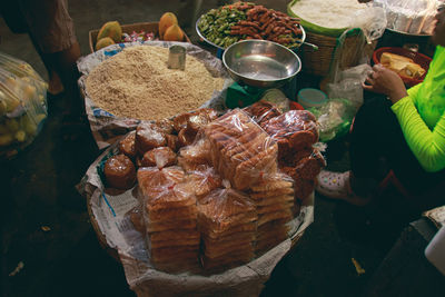 High angle view of food on table