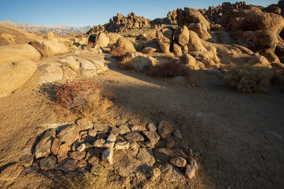 View of rock formations in desert