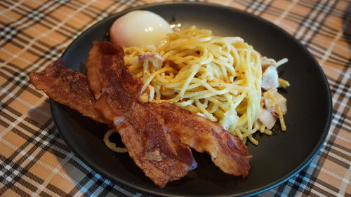 High angle view of breakfast served in plate