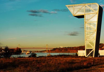 View of bridge over river against sky