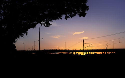 Silhouette bridge against sky during sunset