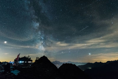 Scenic view of mountains against sky at night