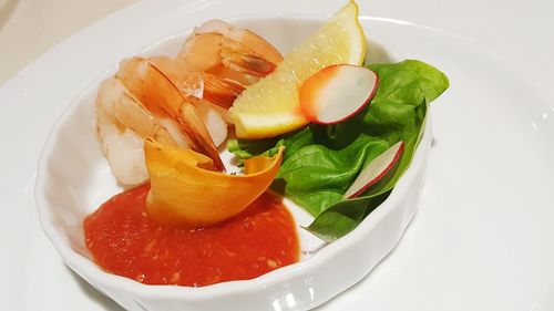 High angle view of fruit salad in plate