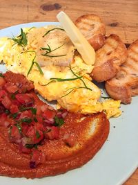 Close-up of breakfast in plate