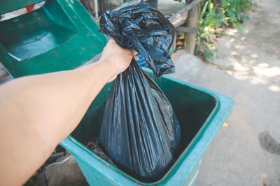 High angle view of man working in container