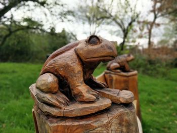 Close-up of old statue in park