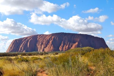 Scenic view of rocks on field against sky