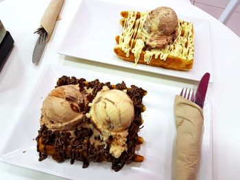 High angle view of ice cream on plate