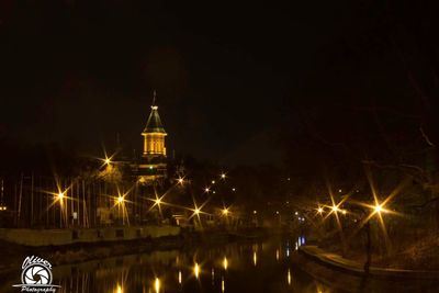 View of clock tower at night