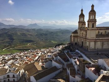 High angle view of townscape against sky