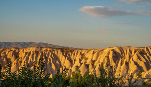 Panorama of cappadocia with magnificent stone structures and caves, also called rose valley 