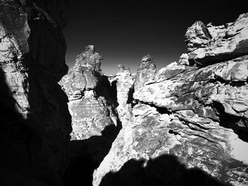 Low angle view of rock formation against sky