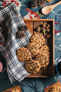 High angle view of cookies on table