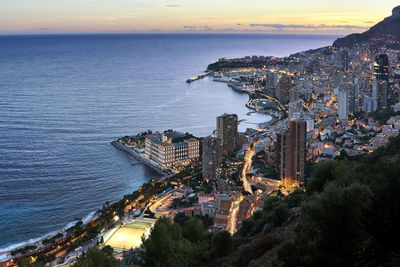 High angle view of city at waterfront