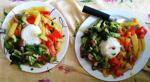 High angle view of food in plate