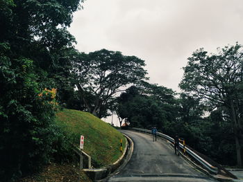 Road amidst trees against sky in city