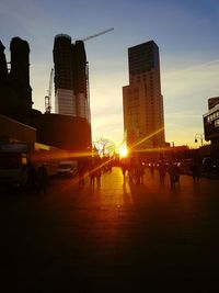 City skyline at sunset