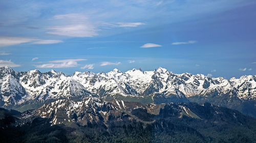 Scenic view of snowcapped mountains against sky