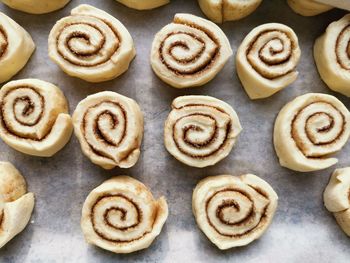 High angle view of cookies on table