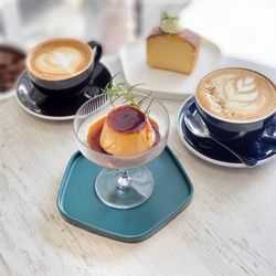 High angle view of breakfast on table