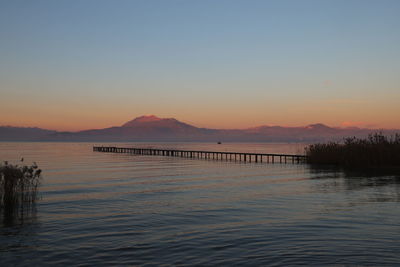 Scenic view of lake against sky during sunset