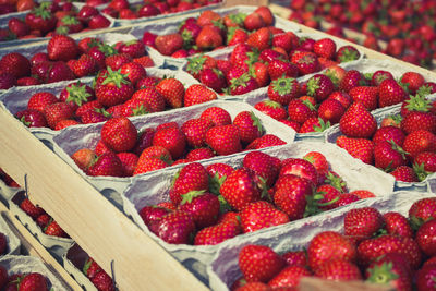 Full frame shot of strawberries in market