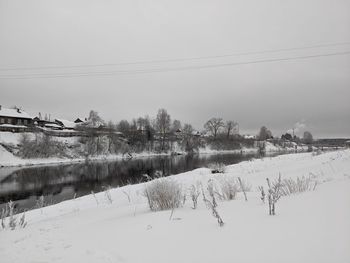 Snow covered landscape against sky