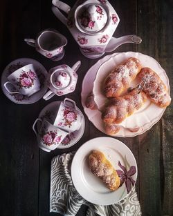 High angle view of breakfast on table