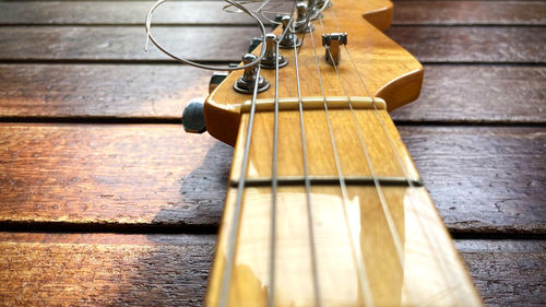 Closeup guitar bass on table, guitar bass background...