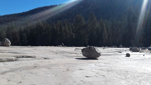 View of rocks in winter landscape