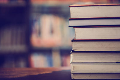 Stack of books on table
