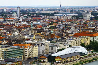 High angle view of townscape against sky