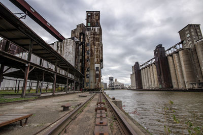 Railroad track against cloudy sky
