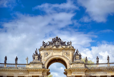 Low angle view of historical building against cloudy sky