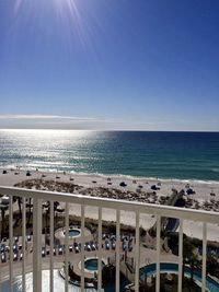 Sea against sky seen from balcony of tourist resort