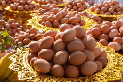 High angle view of eggs for sale at market