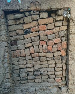 High angle view of stone wall