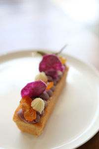 Close-up of cake served on plate