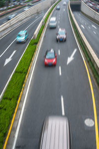 High angle view of highway in city