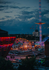 Illuminated buildings in city