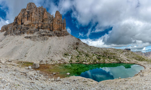 The lake of pisciadu in the sella group, dolomites, trentino-alto adige, italy