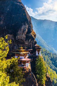 High angle view of a temple with building in background